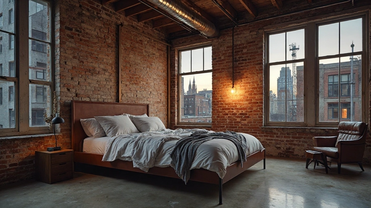 Styl industrialny sypialnia loftowa